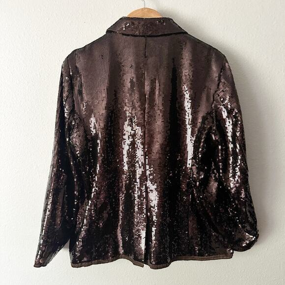 Chico's Size 3 Shining Tux Sheron Jacket Women's Size XL Brown Sequin & Satin - Picture 8 of 12